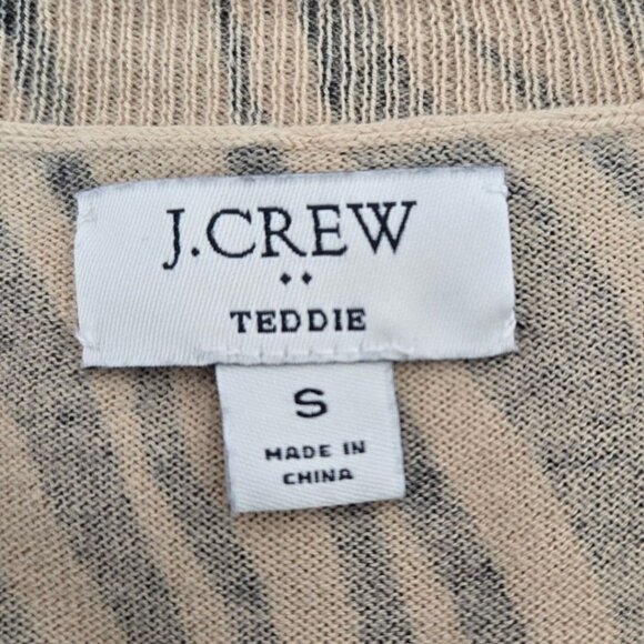 J.Crew Teddie Womens Small Zebra Print Sweater Cotton Crewneck Beige & Black - Picture 6 of 7